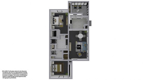 Floor plan for 2 beds, 2 baths, 1293 sqft